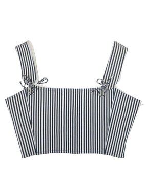 Dior Linen Silk Striped Bustier Sleeveless Top Navy White 36